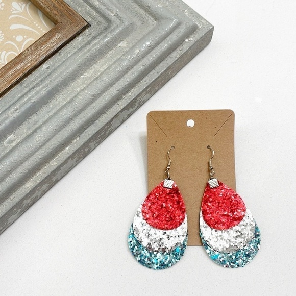 Glitter print teardrop hand made earrings - Picture 2 of 2